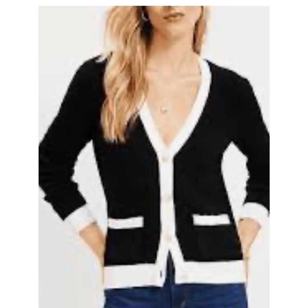 Brooks Brothers Black Cardigan with White Trim size large